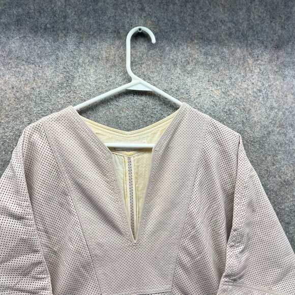 Tory Burch Dress Women Medium Beige Perforated Faux Leather V-Neck Short Sleeve - Picture 6 of 10